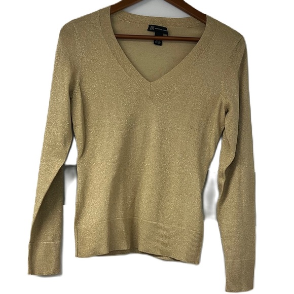 Inc. Metallic Gold Metallic V- Neck Sweater Size Medium - Picture 1 of 9